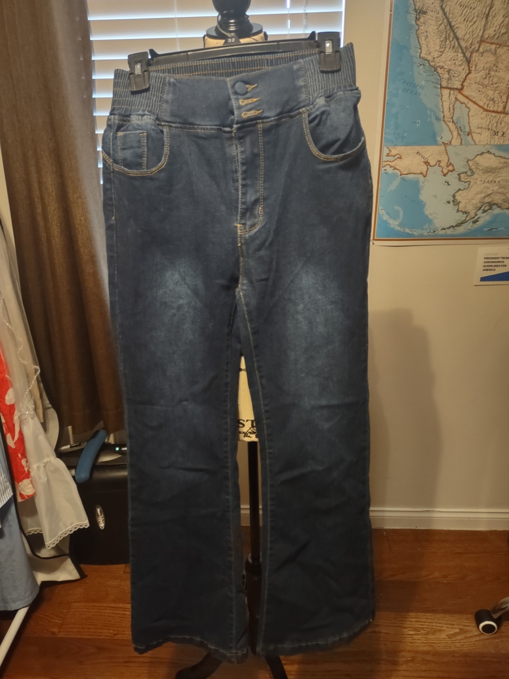 SHEIN Dark Blue High-Rise Wide Leg Jeans with Button Waist